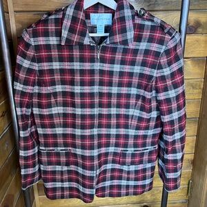 Vintage Evan-Picone Plaid Jacket Blazer Red Black Wool Blend USA Made Size 16